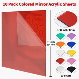 Gdhwxcl Mirror Acrylic Sheets 1/8 ” Thick - 10 Pack 10 X 10 inch Muliticolored Plexiglass Panels Blanks for Laser Cutting and Engraving for DIY Crafts Projects