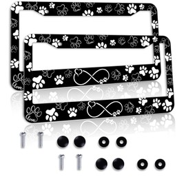 Paw Print License Plate Frame - 2 Pcs Black White Dog Paw Design License Plate Covers Aluminum Metal Novelty Auto Car Tag Holder with 2 Holes 12.3" x 6.3"in Equipped with Screws for Women/Men