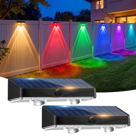 Solar Fence Lights Outdoor,11 Modes&9 Colors RGB/Cold/Warm White Fence Lights Solar Powered,IP65 Waterproof, 60LM LED Color Changing Solar Lights for Patio,Backyard,Wall,Deck,Party,Decor 2 Pack
