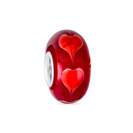 Red White Murano Glass .925 Sterling Silver Core Spacer Hearts Charm Bead For Women For Teen Fits European Bracelet