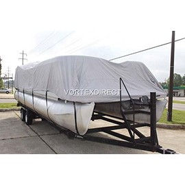Vortex New Grey 22 FT Ultra 5 Year Canvas Pontoon/Deck Boat Cover, Elastic, Strap System, FITS 20'1" FT to 22' Long Deck Area, UP to 102" Beam (Fast - 1 to 4 Business Day DELIVERY)