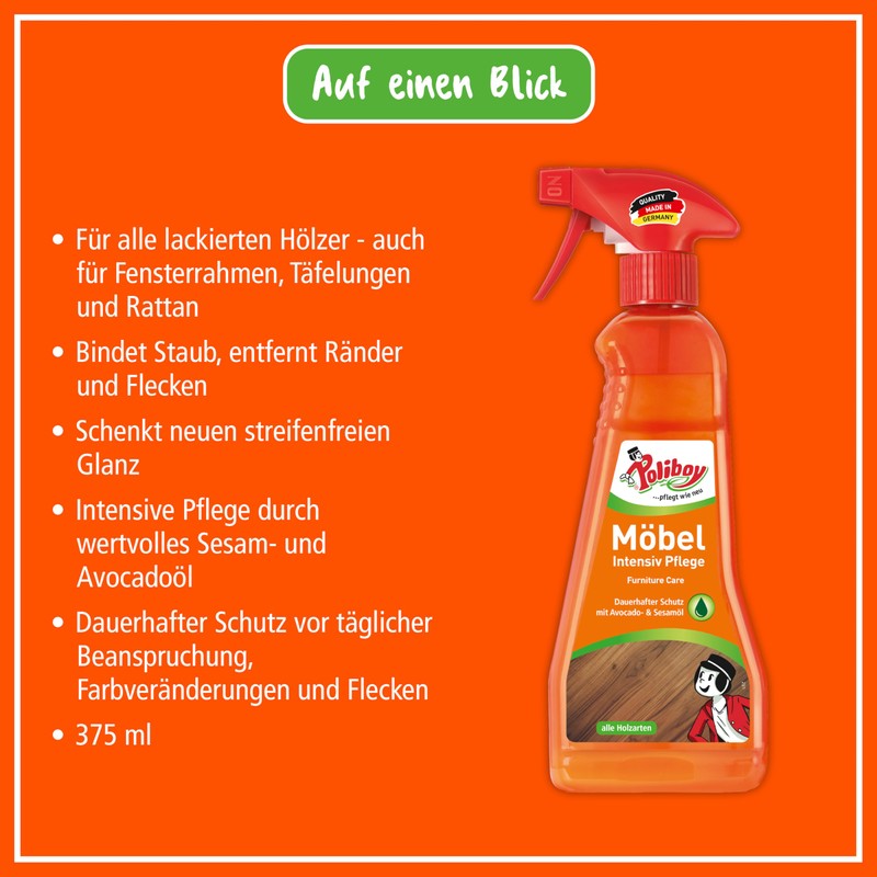 POLIBOY Möbel Intensiv Pflege - Farbneutrale Holzpflege für lackierte Oberflächen