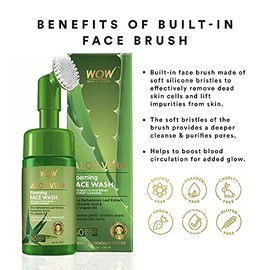 BUYWOW WOW Skin Science - Jabón facial exfoliante de aloe vera con cepillo suave, limpiador facial espumoso para todo tipo de piel, lavado facial para mujeres, productos para el cuidado de la piel, exfoliante facial para hombres (100 ml)