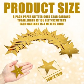 105 Feet Gold Star Garland, 8 Strands Glitter Stars Hanging Decoration