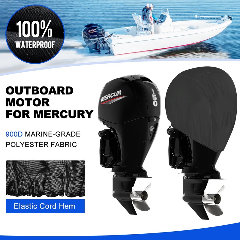 Outboard Motor Cover, 900D Waterproof Boat Motor Cover, Black