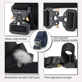 Men Tactical Belt, Military Style Quick Release Nylon Belt, Gift with Hook(Blue)