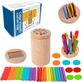 Felicify Montessori Toys for 1-3 Year Old, Wooden Colour Sorting Toys, Wooden Color Sorting Sensory Toys, Fine Motor Developmental, Educational Toys for Boys Girls (3-in-1)