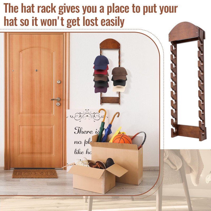 Wonderjune Wooden Hat Racks for Baseball Caps, Wall Mounted Baseball
