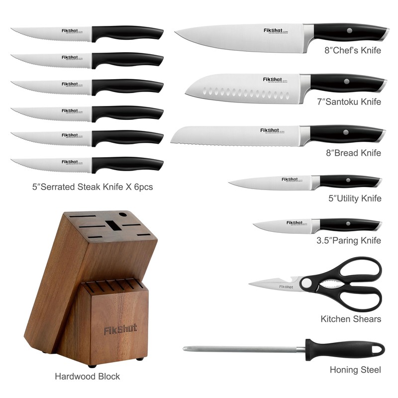 Knife Block Set, FIKSHOT Kitchen Knife Sets, High Carbon Stainless