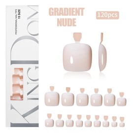 False Toe Nails Set, 120Pcs Full Cover French Tip Fake Toe Nails, Removable Gradient Nude Stick on Toenails, Glue on Square Acrylic Fake Nails for Women Short Manicure Decoration