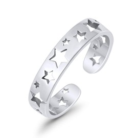 Blue Apple Co. Sterling Silver Stars Toe Ring Band Adjustable 925 Sterling Silver
