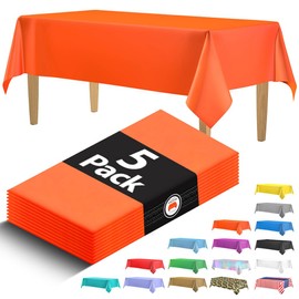 5 Pack Premium Orange Plastic Tablecloth - 108 x 54 in. Disposable Rectangle Plastic Table Cloth - Decorative Rectangle Table Cover Smooth Tablecloth - Disposable Table Cloths For Parties, Weddings.