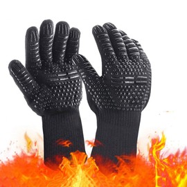 800°C Heat Resistant Glove Fireproof Black Glove Outdoor Barbecue Gloves Oven Microwave Gloves Cooking Tools（A Pair of Gloves）