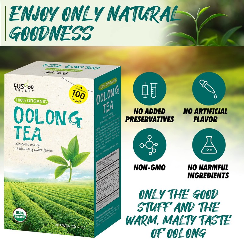 Fusion Select Organic Oolong Tea Bags - Smooth, Mildly Sweet