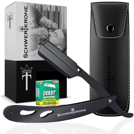 Schwertkrone Razor, Black + 100 Half Derby Interchangeable Blades + Carry Bag for Men, Men’s Razor set for beginners and advanced users