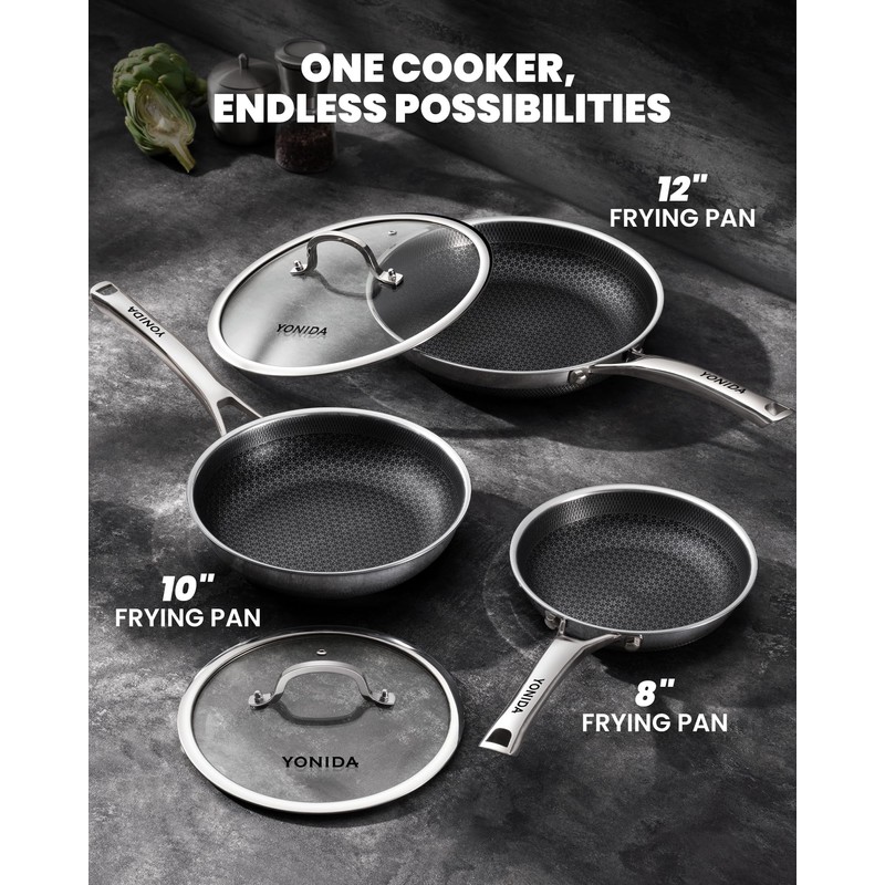Non Stick Frying Pans, 12 inch Hybrid Pans with Lid