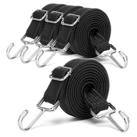 Pack of 4 Adjustable Elastic Straps with Hooks, 2 m Rubber Expander Elastic Band, Wide Luggage Tensioner, for Bicycle, Motorcycle, Transporter (Black)