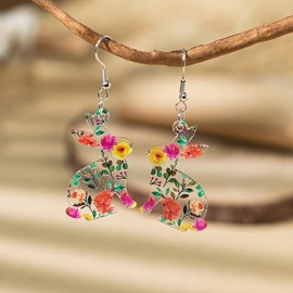 Dreuyet 4 Pairs Easter Earrings Rabbit Earrings Bunny Earrings for Women Cute Easter Bunny Dangle Earrings Colorful Glitter Acrylic Rabbit Earrings Spring Earring Easter Party Jewelry (Flower)