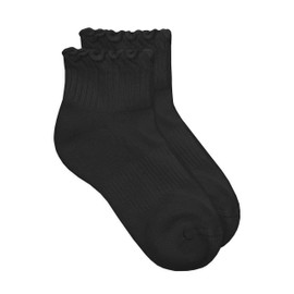 Jefferies Socks Girl's Seamless Ruffle Sport Quarter Socks 1 Pack, Black, Small