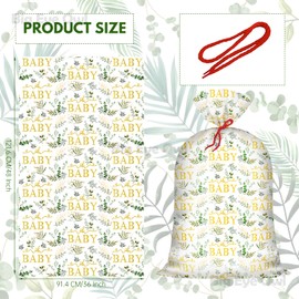 Extra Large Baby Gift Bag Baby Shower 48"x 36" Jumbo Plastic Present Bag Eucalyptus Leaves Birthday Large Gift Wrapping Bags Oversized Oh Baby Sage Green Gender Reveal Birthday Party Favors