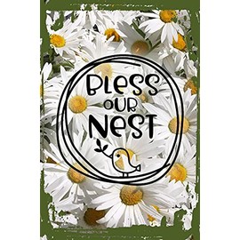 Daisy Flower Wall Sign Bless our nest bird silhouette funky home love family Hanging Wall Sign 8 x 12 Decor Funny Gift