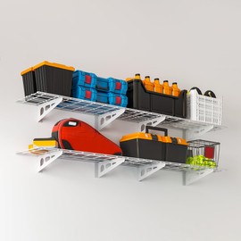 eShelf 1x6 ft Garage Shelving, 2-Pack Wall-Mounted Shelves for Garage, Kitchen, Pantry Storage, 600 lbs Total Load Capacity Garage Wall Shelving, White