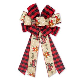 Hying Large Christmas Bow for Wreath, Black Red Buffalo Plaid Wreath Bow for Christmas Décor - Winter Christmas Bow for Front Door Indoor Outdoor Wall Decoration Supplies Ornament