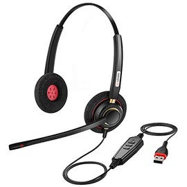 USB Headset with Microphone Noise Cancelling & Audio Controls Ultra Comfort USB Headset for Computer Laptop PC Business Skype UC Webinar Call Center Office