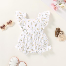 Happy Town Newborn Baby Girl Clothes Infant Summer Romper Sleeveless Floral Cute Outfits One Piece Jumpsuit Bodysuit (Yellow Floral, 6-12 Months)