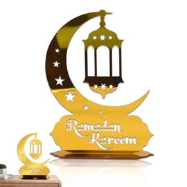 Golden Ramadan Decoration - Classic Ramadan Kareem Acrylic Table Decoration in Crescent Moon Shape for Perfect Festive Atmosphere