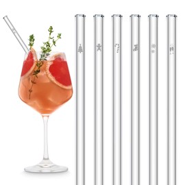 HALM Glass Straws - Festive Edition for Christmas with Engraving - Pack of 6 Straight 20 cm - Reusable Glass Straws - Includes Plastic-Free Cleaning Brush - Glass Straws