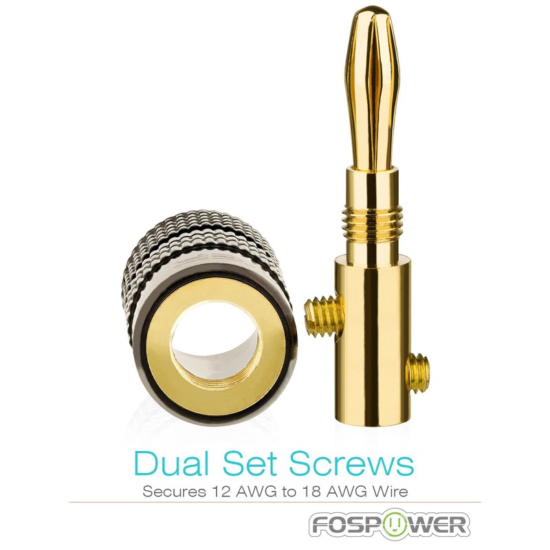 FosPower (12本セット / 6ペア) 高品質 ソルダーレス バナナプラグ コネクタ【リア接続タイプ / 24k