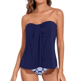 Tempt Me - Traje de baño tankini de dos piezas para mujer, con parte inferior, con control de abdomen, Azul marino, S