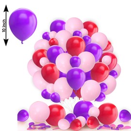 Pink Purple Red Balloons 10 Inch Pack 25 pcs With Tying Tool for Kids Girls Birthday Bridal Shower Wedding Anniversary Decoration