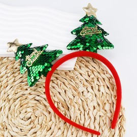 Mangoit Christmas Tree Headband Christmas Headbands Xmas Glitter Head Pieces Red Green Hair Accessories Holiday Costume Headwear for Women Adult Kids Holiday Party