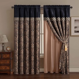 Chezmoi Collection Adelle 4-Piece Paisley Jacquard Embroidered Window Curtain/Drape Set - Attached Sheer Backing and Valance