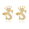 Letter Stud Earrings Crown Earrings for Girls 925 Sterling Silver