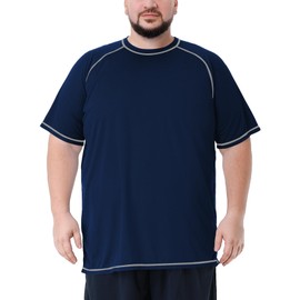 playera de natación grande y alta para hombre, protección solar, UPF 50+, playera de secado rápido, marino, Large/D