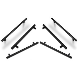 ANSIEDIO Kitchen Cupboard Handles Black - 6 Pack Stainless Steel Drawer Handles 224mm Cabinet Handles T Bar Kitchen Door Handles