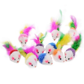 Famgee 20 PCS Furry Cat Toys Squeak Mouse Rattle Mice Cat Catcher Pet Toys with Feather Tails (Random Color)