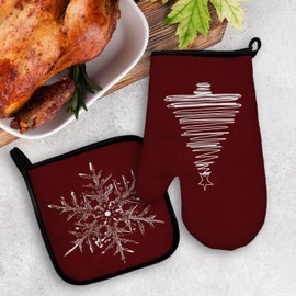 Mingnei Red Christmas Oven Mitts and Pot Holders Sets, Christmas Tree Snow Snowflake Heat Resistant Pads Kitchen Decor for Cooking Baking BBQ, Christmas Oven Glove Set, Christmas Xmas Kitchen Gifts