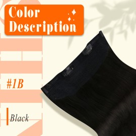 Full Shine Wire Hair Extensions Human Hair 20 Inch Color 1B Off Black Hairpiece Removable Magic Paste Clip ins One Piece Hair Extensions for Women 80 Grams with Transparent Fish Line