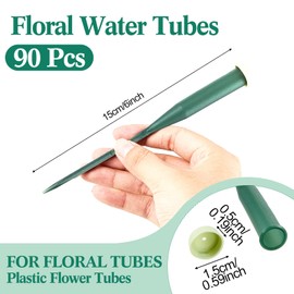 Tessco for you 90 Pcs Floral Water Tubes 6 Inch Floral Tubes Plastic Flower Supplies for Fresh Flowers with Rubber Cap for Flower Stem Arrangements Florist Supplies(Green)