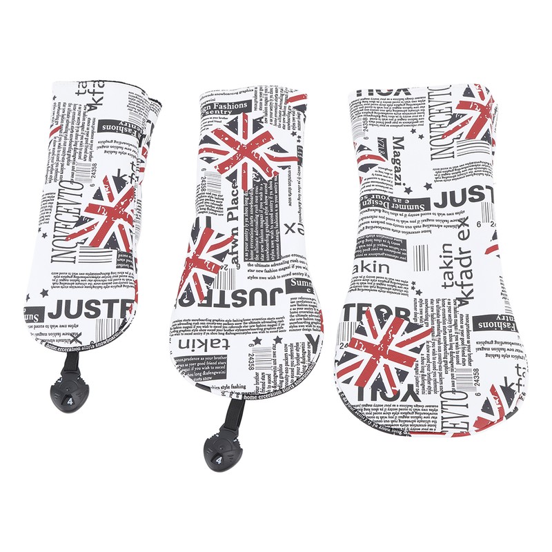 3PCS Golf Club Head Cover PU Waterproof English Flag Pattern