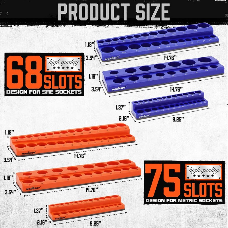 HORUSDY 6-Piece Magnetic Socket Organizer Set, Magnetic Socket Holder, 1/4",