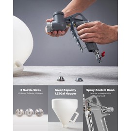 TexCraft Drywall Texture Spray Gun with 1.32 Gallon Hopper, 3 Nozzle Sizes: 4.5/6.0/8.0mm for Knockdown Popcorn, Drywall Hopper Texture Sprayer for Wall, Ceiling, Patch Works, Elbow Hose Included