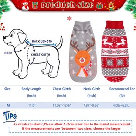 Christmas Dog Jumper, Pack of 2 Christmas Winter Pet Cat Dog Jumper, Dog Costume Christmas, Cartoon Reindeer Pet Jumper for Small Medium Dogs Dog Pet Jumper (M)