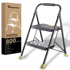 Step Ladder Foldable Folding Stool - for Home Adults Kitchen 2 Stepping Extension Tall Heavy Duty with Handrails - Closet Stepstool Stair Ladders Extendable Stepladder for Indoor House 800Lbs