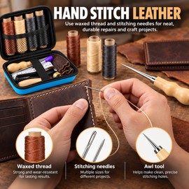 Leather Sewing Kit for Hand Stitching & Repairs – 28-Piece Craft Set with Waxed Thread, Needles & Sewing Awl