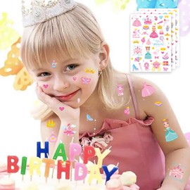 JoyAura Princess Temporary Tattoos for Kids - 8 Sheets 320 Pcs Cartoon Fairy Fake Tattoo Stickers for Girls Four Ever a Princess Decorations Birthday Party Supplies